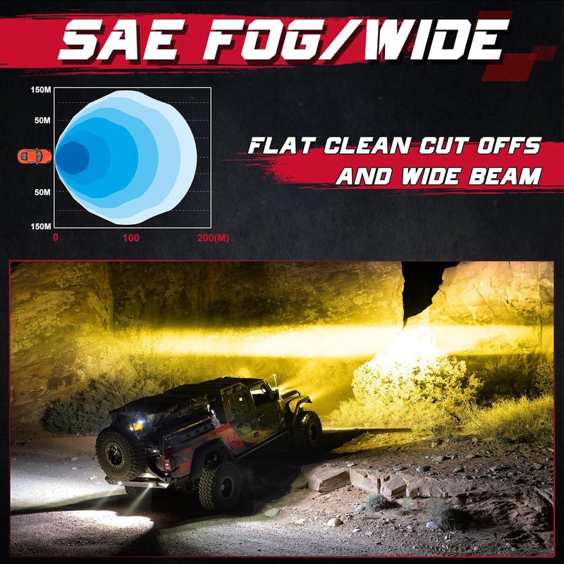 OFFROADTOWN Fog Lights 3'' SAE Yellow LED Pods DOT Approved Driving lights Cut-off Beam Amber Square LED Cubes Work Light for Truck Pickup SUV Car Motorcycle - Image 5